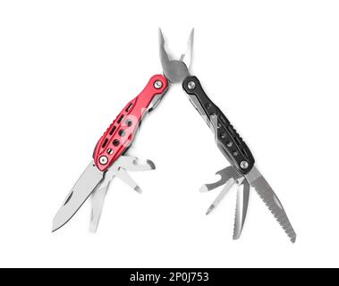 Red and black compact portable multitool isolated on white Stock Photo