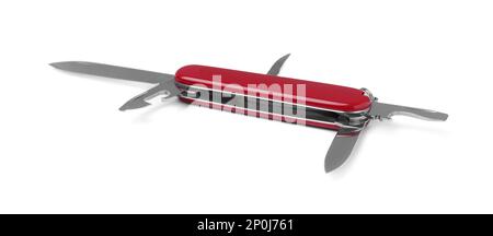 Red compact portable multitool isolated on white Stock Photo