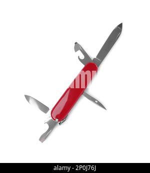 Red compact portable multitool isolated on white Stock Photo