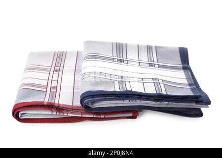 Folded handkerchiefs on white background. Stylish accessory Stock Photo