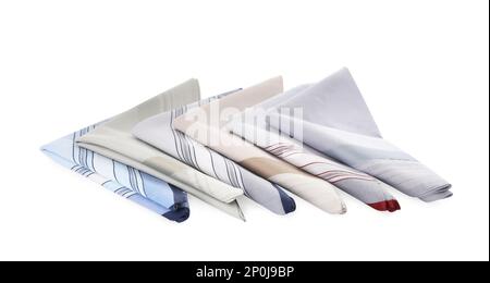 Folded handkerchiefs on white background. Stylish accessory Stock Photo
