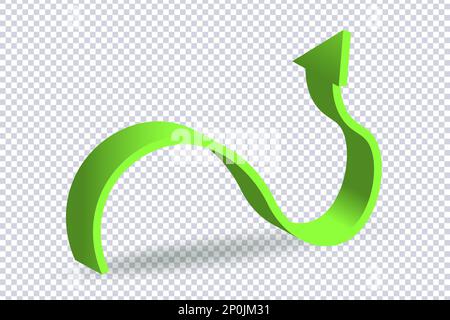 Growing Green Arrow up. Concept of sales symbol icon with realistic 3d arrow moving up. Growth chart sign. Flexible arrow indication statistic. Trade Stock Vector