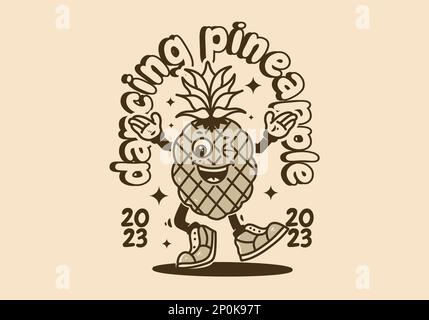 Mascot character design of walking pineapple fruit with happy face Stock Vector