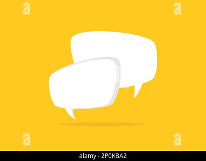 two big chat speech bubbles isolated on yellow background. Vector flat icon. Dialog, forum, message symbol. Conclusion, communication, education pictu Stock Vector