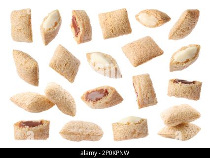 Set with sweet crispy corn pads on white background Stock Photo