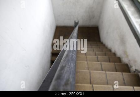 Detail of old stairs going down to the subway, architecture Stock Photo