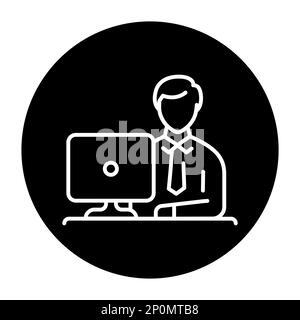 Working man black line icon. Routine. Pictogram for web page. Stock Vector