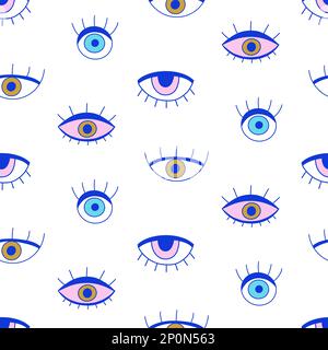 Evil eye seamless pattern. Ethnic Turkish eyes decorative symbols background texture Stock Vector
