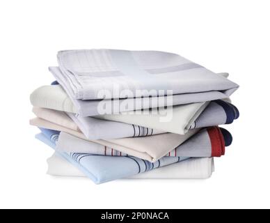Folded handkerchiefs on white background. Stylish accessory Stock Photo