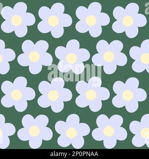 Seamless vector floral pattern on dark green background for print. Blue flowers for textile design. Stock Vector