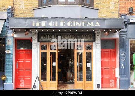 The Old Cinema, iconic converted cinema showroom for antique furniture, homewares and 20th-century collectibles, on the High Road in Chiswick, London. Stock Photo