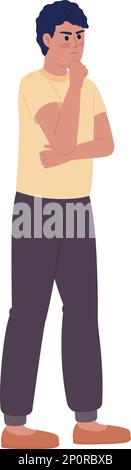 Serious man trying to solve problem semi flat color vector character Stock Vector