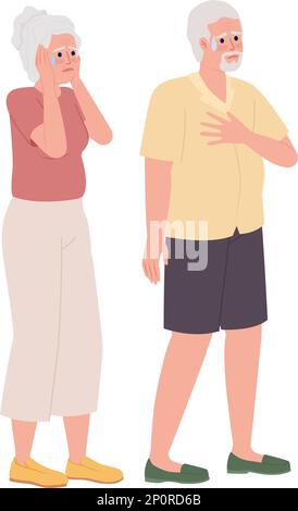 Elderly couple upsetted with news semi flat color vector characters Stock Vector
