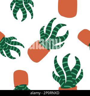 Cacti pattern. Vector illustration in cartoon flat style isolated on white background. Stock Vector