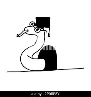 Cute Snake with academy hat. Graduate student. Back to School. Vector illustration in cartoon doodle style isolated on white background. Stock Vector