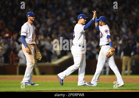 October 17, 2015: First baseman for the 1986 World Champion Mets, Keith  Hernandez (17) has a word with New York Mets catcher Kevin Plawecki (22)  [9785] prior to throwing out the ceremonial