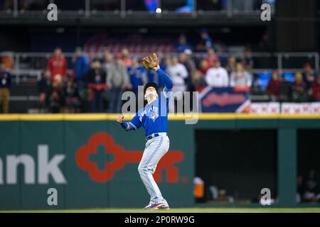 Toronto Blue Jays fans get in the spirit before the first inning of game 1  of the American League Championship Series at Progressive Field in  Cleveland, Ohio on October 14, 2016. Photo