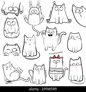 Funny Doodle Cat Icons Collection Hand Stock Vector (Royalty Free