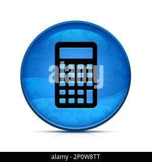 Calculator icon on classy splash blue round button Stock Photo