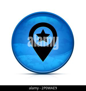 Map pointer star icon on classy splash blue round button Stock Photo