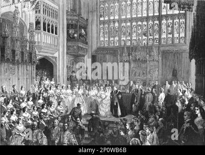 ''The Marriage of T.R.H. The Prince of Wales and The Princess Alexandra of Denmark in St. Georges Chapel, Windsor Castle, March 10, 1863; after George H. Thomas', 1891. From &quot;The Graphic. An Illustrated Weekly Newspaper&quot;, Volume 44. July to December, 1891. Stock Photo