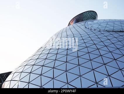 Incheon, South Korea - May 2019: Architectural detail of the modern airport terminal, the main hub of South Korea with triangle metal pattern surface Stock Photo