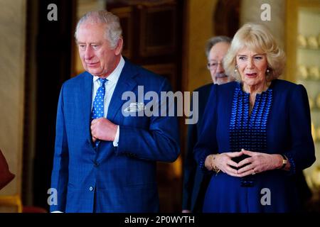 File photo dated 27/01/23 of King Charles III and the Queen Consort. The King and Queen Consort will make their first state visits to France and Germany, Buckingham Palace has confirmed. Charles and Camilla will travel to the French capital Paris and then continue onwards to Berlin in Germany during a six-day visit which begins on March 26. Issue date: Friday March 3, 2023. Stock Photo