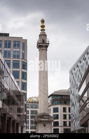 The Monument to the Great Fire of London on Monument Street in the City of London, England, UK Stock Photo