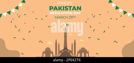 Pakistan Day horizontal banner illustration. Minar e Pakistan Anniversary celebration Stock Vector