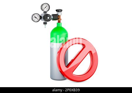 Gas cylinder with forbidden symbol, 3D rendering isolated on white background Stock Photo