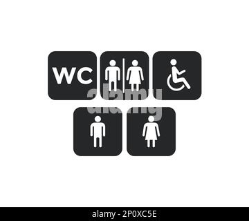 Bathroom symbol. WC symbols set. Toilet icon. WC signs, toilet signs, bathroom symbol. Bathroom, WC icons, toilet men women, disabled vector design. Stock Vector