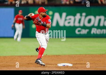 19 SEP 2016: Texas Rangers Mascot Captain throws t-shirts to the crowd  during the MLB game between the Los Angeles Angels of Anaheim and Texas  Rangers at Globe Life Park in Arlington