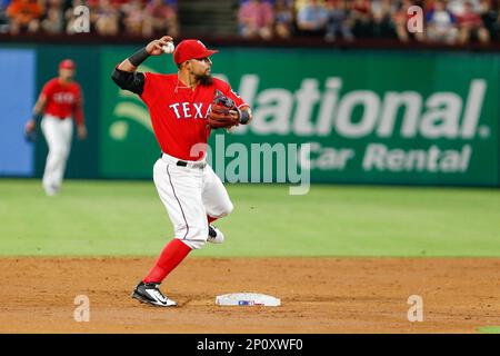 19 SEP 2016: Texas Rangers Mascot Captain throws t-shirts to the crowd  during the MLB game between the Los Angeles Angels of Anaheim and Texas  Rangers at Globe Life Park in Arlington