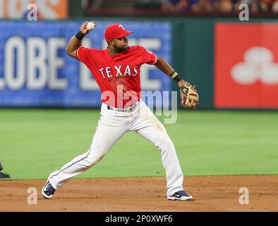 19 SEP 2016: Texas Rangers Mascot Captain throws t-shirts to the crowd  during the MLB game between the Los Angeles Angels of Anaheim and Texas  Rangers at Globe Life Park in Arlington