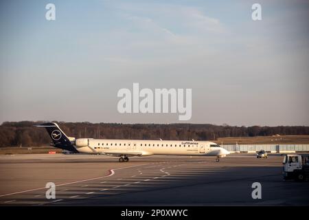 Lufthansa plane at Koln/Bonn Airport. Credit: Sinai Noor / Alamy Stock Photo Stock Photo