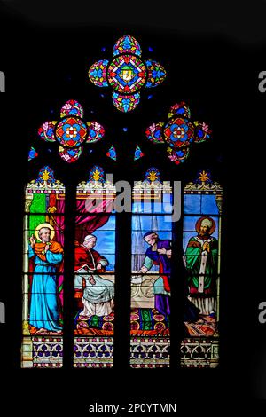 Quimper. Stained glass window in the Saint-Corentin cathedral. Finistere. Brittany Stock Photo