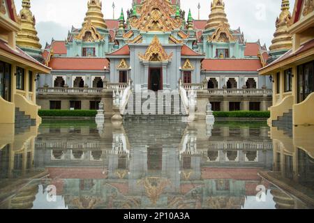 the Wat Phra Mahathat Chedi Phakdee Prakat at the Khao Thong Chai Mountain in the Town of Ban Krut in the Province of Prachuap Khiri Khan in Thailand, Stock Photo