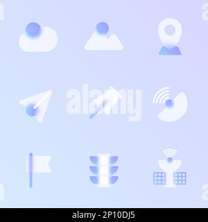 navigation glass morphism trendy style icon set Stock Vector