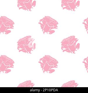Seamless floral pattern with silhouette of pink roses, isolated over white background. Stock Vector