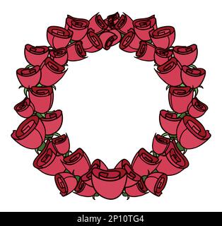 Beautiful wreath of pink roses in cartoon style and flat colors. Stock Vector