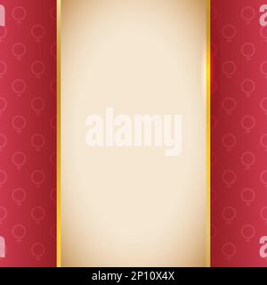 Template with vertical label and red background decorated with female symbol pattern. Stock Vector