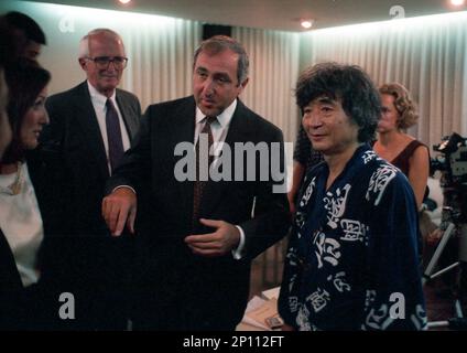 Japanese conductor Seiji Ozawa during a rehearsal with the Boston Symphony Orchestra at the Buenos Aires Teatro Colón, Argentina, October 22nd, 1992 Stock Photo