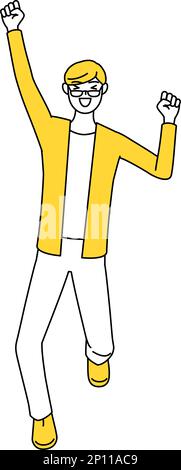 A casually dressed young man smiling and jumping, Vector Illustration ...