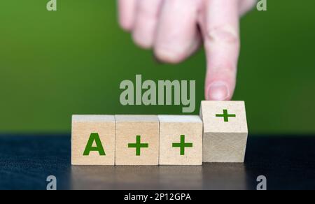 Symbol for the European Union energy label. Cubes form the expression 'A+++' which stands for the highest level of energy efficiency. Stock Photo