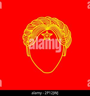 Twin robot lady face from new game. Atomic and Heart. Yellow and Red. Vector illustration isolated on red background. Stock Vector