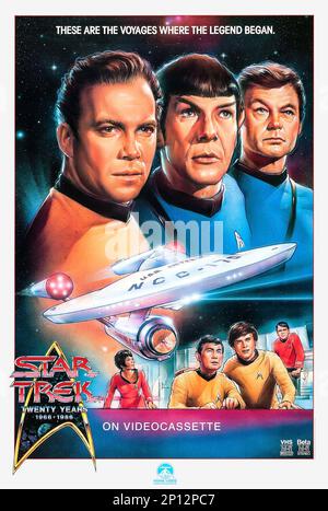 Star Trek poster  William Shatner, Leonard Nimoy & DeForest Kelley Stock Photo