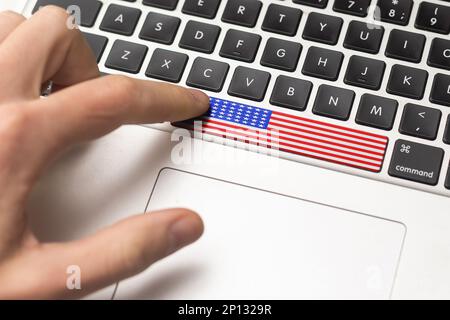 Computer keyboard with the US flag on it Stock Photo