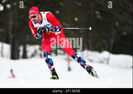 Planica, Slovenia. 28th Feb, 2023. Norway's Hans Christer Holund on the first leg of the men’s 4 by 10-K relay at the 2023 FIS World Nordic Ski Championships in Planica, Slovenia. Norway won the event. Credit: John Lazenby/Alamy Live News Stock Photo