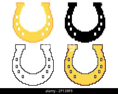 Pixel horseshoe icon set isolated on white background. Symbol of good luck and happiness 8 bit horseshoe in retro video game style. Vector illustratio Stock Vector