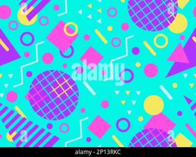 Memphis seamless pattern with geometric shapes in 80s style. Colorful geometric pattern. Design of promotional products, wrapping paper and printing. Stock Vector
